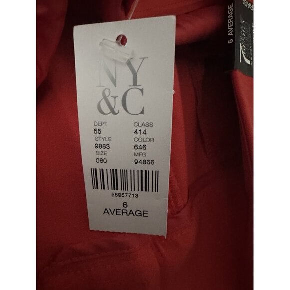 NY&C 7th Design Straight Leg Stretch Waist Red Work Pants Size 6 - Picture 9 of 10